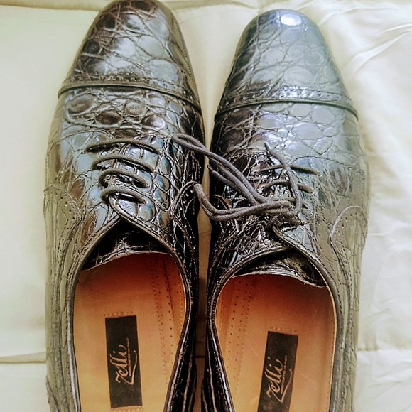 Zelli Men's Crocodile Leather Shoes - BLACK 12M - Picture 2 of 12